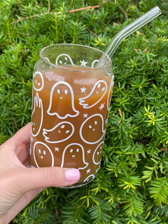 16oz Pretty Paranormal Iced Coffee Glass Can, Halloween Tumbler