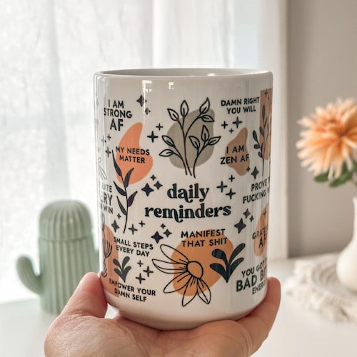 Taza de salud mental Afirmaciones diarias Taza de vidrio 15oz Taza de afirmaciones diarias Regalo para su mejor amiga Vaso Taza de regalo de salud mental