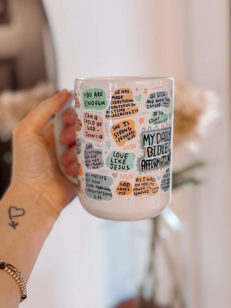 Bible affirmation Coffee mug 15oz Daily affirmations mug gift for her best friend tumbler Mental health awareness Religious gifts Mug gift image 2