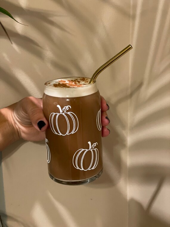 Pumpkin Coffee Cup | Fall | Iced Coffee | Beer Can Glass | Soda Glass Can |  Aesthetic Coffee Cup | Personalized Coffee Mug