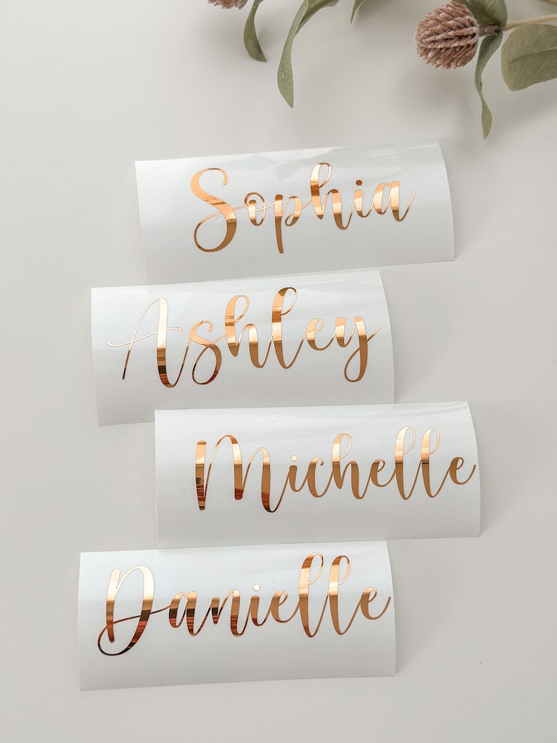 Custom Wedding Stickers Chrome Vinyl Name Decals Name Sticker Decal Bridal Shower name Labels For Tumblers Gift bags Bridal party gift Label