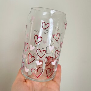 Valentine’s Day Beer can, Soda glass can, Confetti hearts cup, Iced coffee glass cup, Valentines love gifts image 2