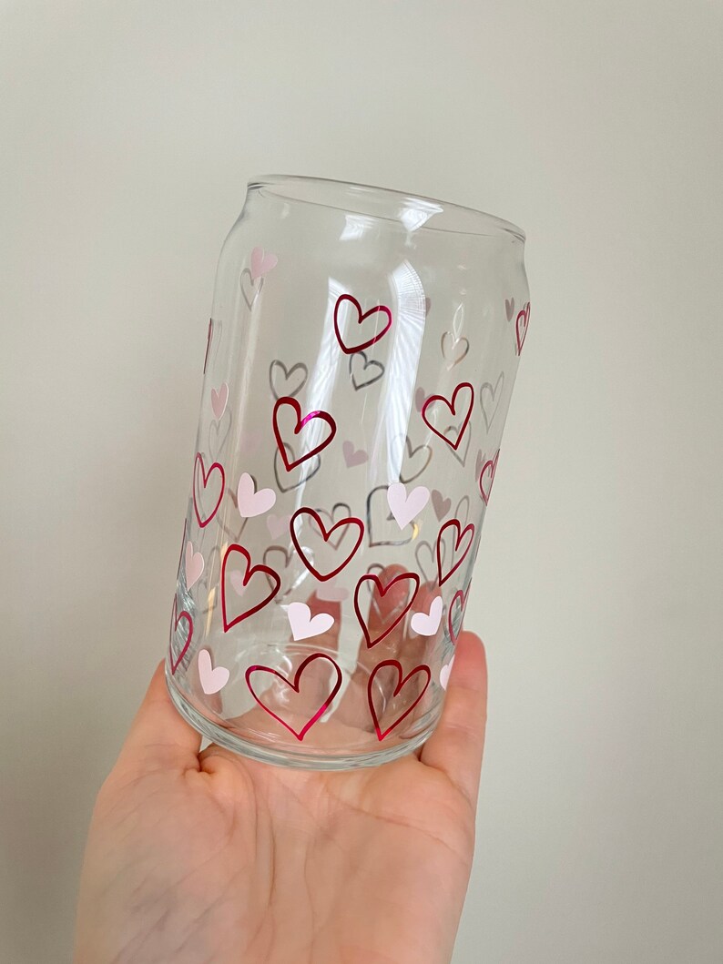Valentine’s Day Beer can, Soda glass can, Confetti hearts cup, Iced coffee glass cup, Valentines love gifts image 2