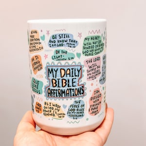 Bible affirmation Coffee mug 15oz  Daily affirmations mug gift for her best friend tumbler Mental health awareness Religious gifts