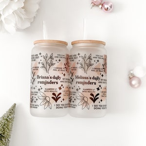 Personalized Affirmation Glass Tumbler Self love gift box Daily Affirmations Glass cup 16oz Gift for her best friend gifts Giftful Mug