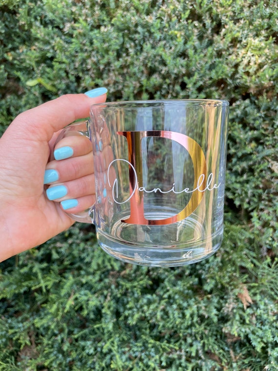 Glass Coffee Mug, Clear Glass Mug, Name Mug, Personalized Glass