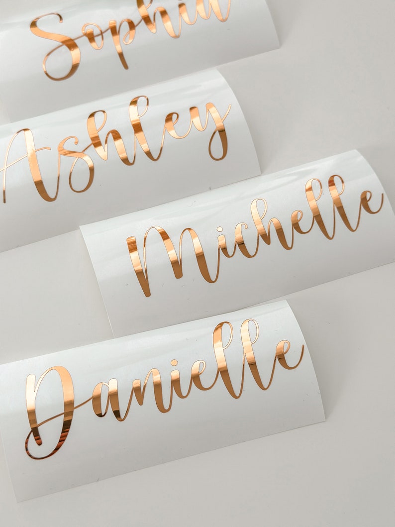 Custom Wedding Stickers Chrome Vinyl Name Decals Name Sticker Decal Bridal Shower name Labels For Tumblers Gift bags Bridal party gift Label