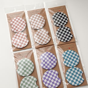 Checkered Car Coasters set of 2 Accessories Neutral Print boho Checkered Cup Holder Coasters Boho Car Coasters Retro Car Coasters