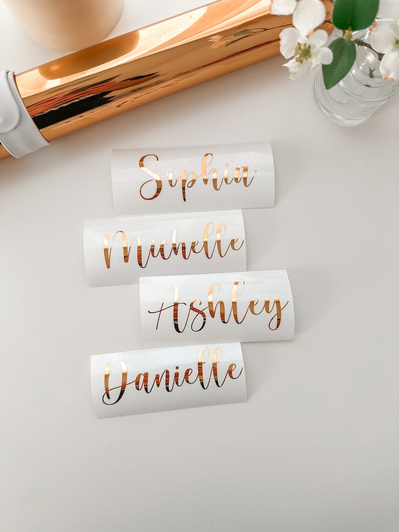 Custom Wedding Stickers Chrome Vinyl Name Decals Name Sticker Decal Bridal Shower name Labels For Tumblers Gift bags Bridal party gift Label Custom Name Vinyl Decal Wedding Stickers Wedding Bridesmaids Decals Name tags Guest Place card Name glassware decal