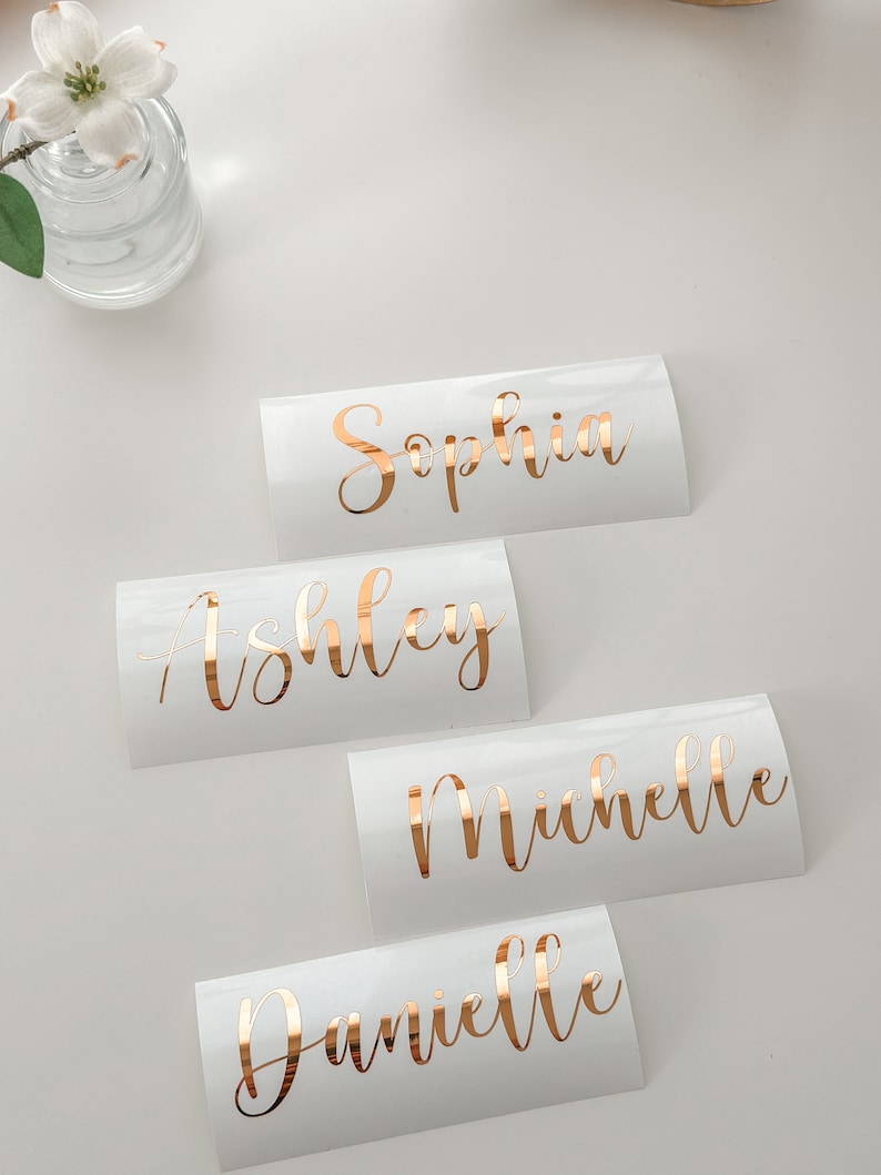 Custom Name Vinyl Decal Wedding Stickers Wedding Bridesmaids Decals Name tags Guest Place card Name glassware decal