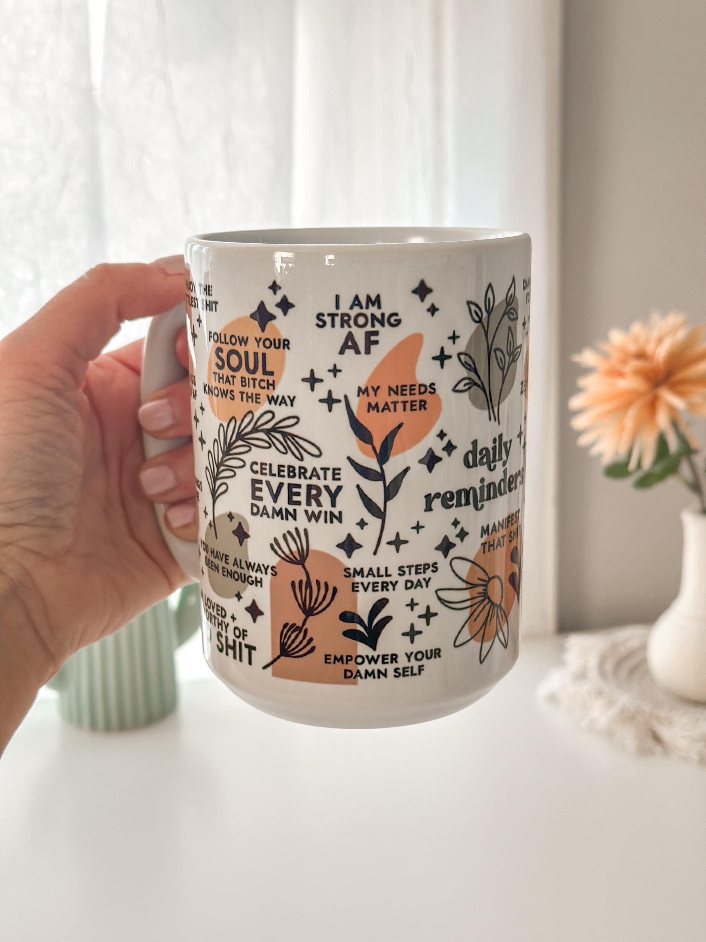 Mental Health mug Daily Affirmations Glass cup 15oz  Daily affirmations mug gift for her best friend tumbler Mental health giftful mug