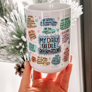 Bible affirmation Coffee mug 15oz  Daily affirmations mug gift for her best friend tumbler Mental health awareness Religious gifts