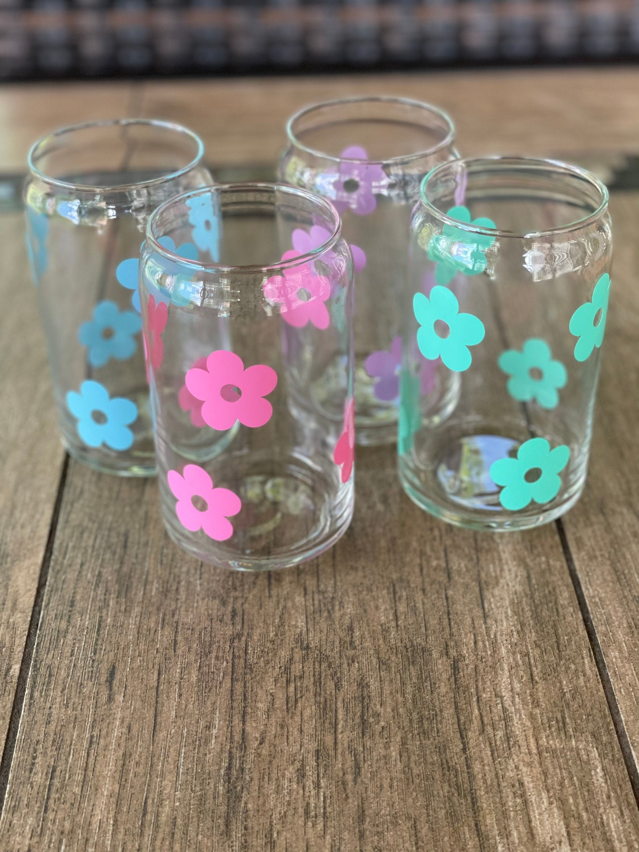 Retro flower soda/beer glass, soda glass can, beer glass can, iced co…