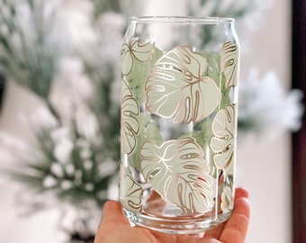 Monstera Leaf Beer Can Glass, Iced Coffee Glass Can, Beer Can Glass