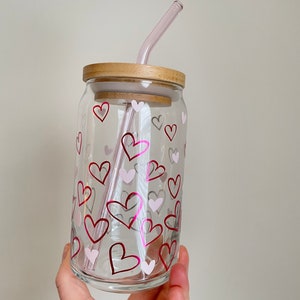 Valentine’s Day Beer can, Soda glass can, Confetti hearts cup, Iced coffee glass cup, Valentines love gifts image 1