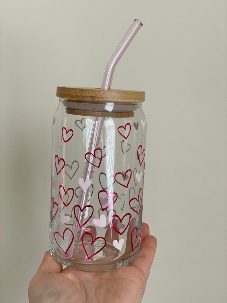 Valentine’s Day Beer can, Soda glass can, Confetti hearts cup, Iced coffee glass cup, Valentines love gifts image 4