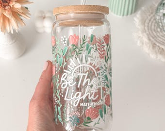 Christian Iced Coffee Cup 16oz  Bible Verse Glass Tumbler Bible Verses Easter Gifts for her Self care gifts Personalized tumbler Matthew
