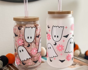 Halloween ghost coffee Cup for Halloween lovers cute ghosts and bats Retro ghost spooky glass cup