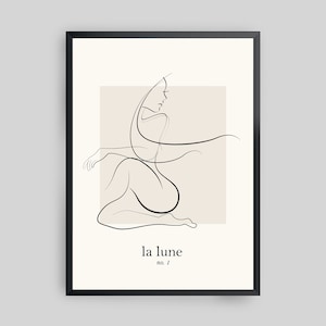 la lune Framed Modern Art Print, Minimal Art Print, Abstract Art Print, One Line Drawing