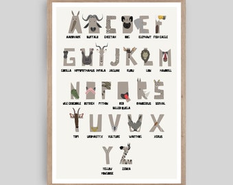Nursery Framed Art Print, Safari Alphabet, Art for Kid's Room, Animal Alphabet