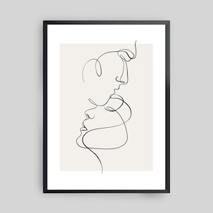 Line Art Couple Framed Modern Art Print, Minimal Art Print, Abstract Art Print, One Line Drawing