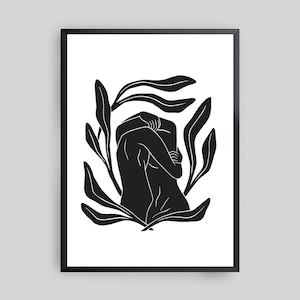 Better Together Black Framed Modern Art Print, Minimal Art Print, Abstract Art Print, One Line Drawing