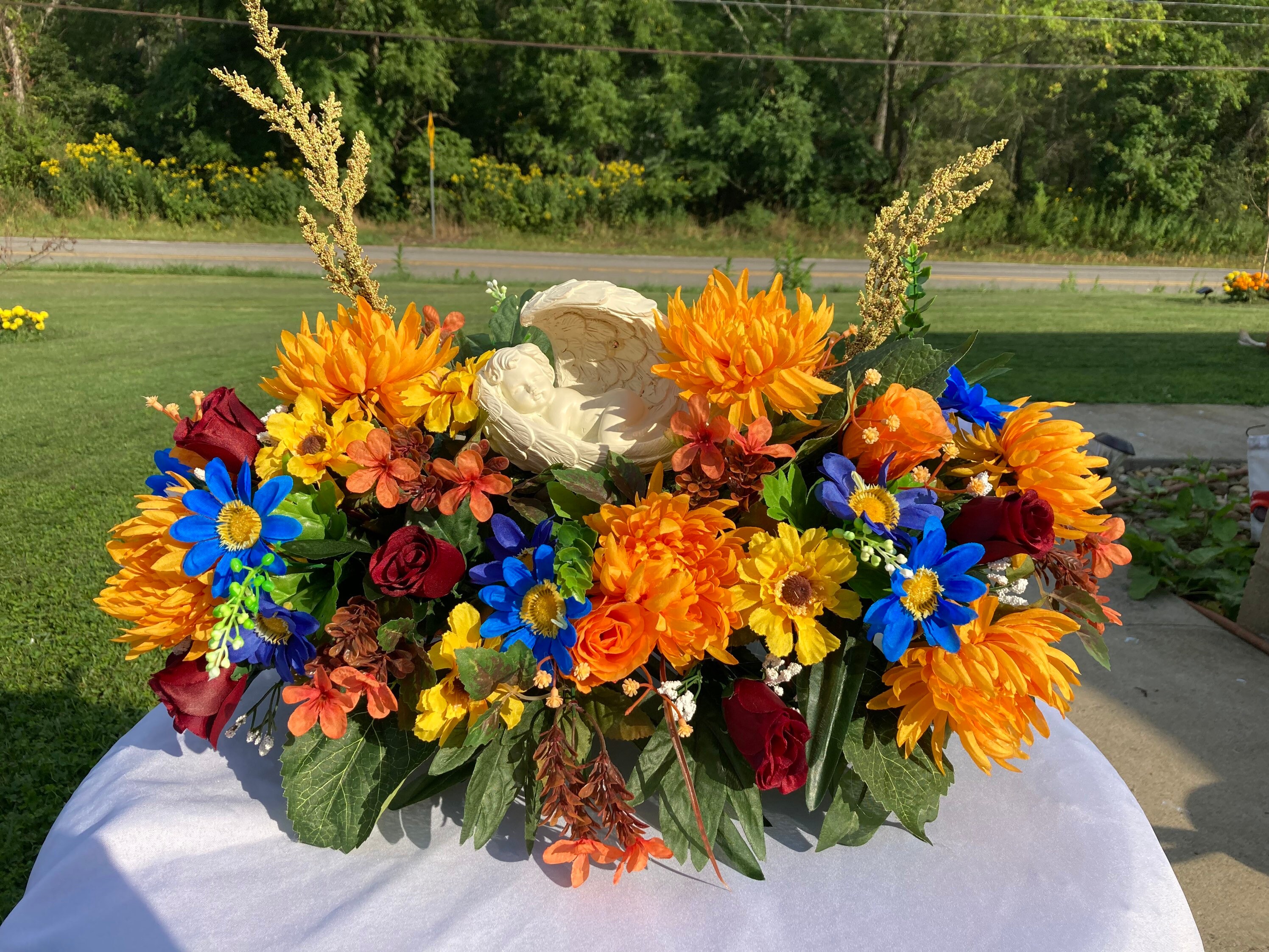 Fall Cemetery Flowers for slanted headstone solar light Etsy