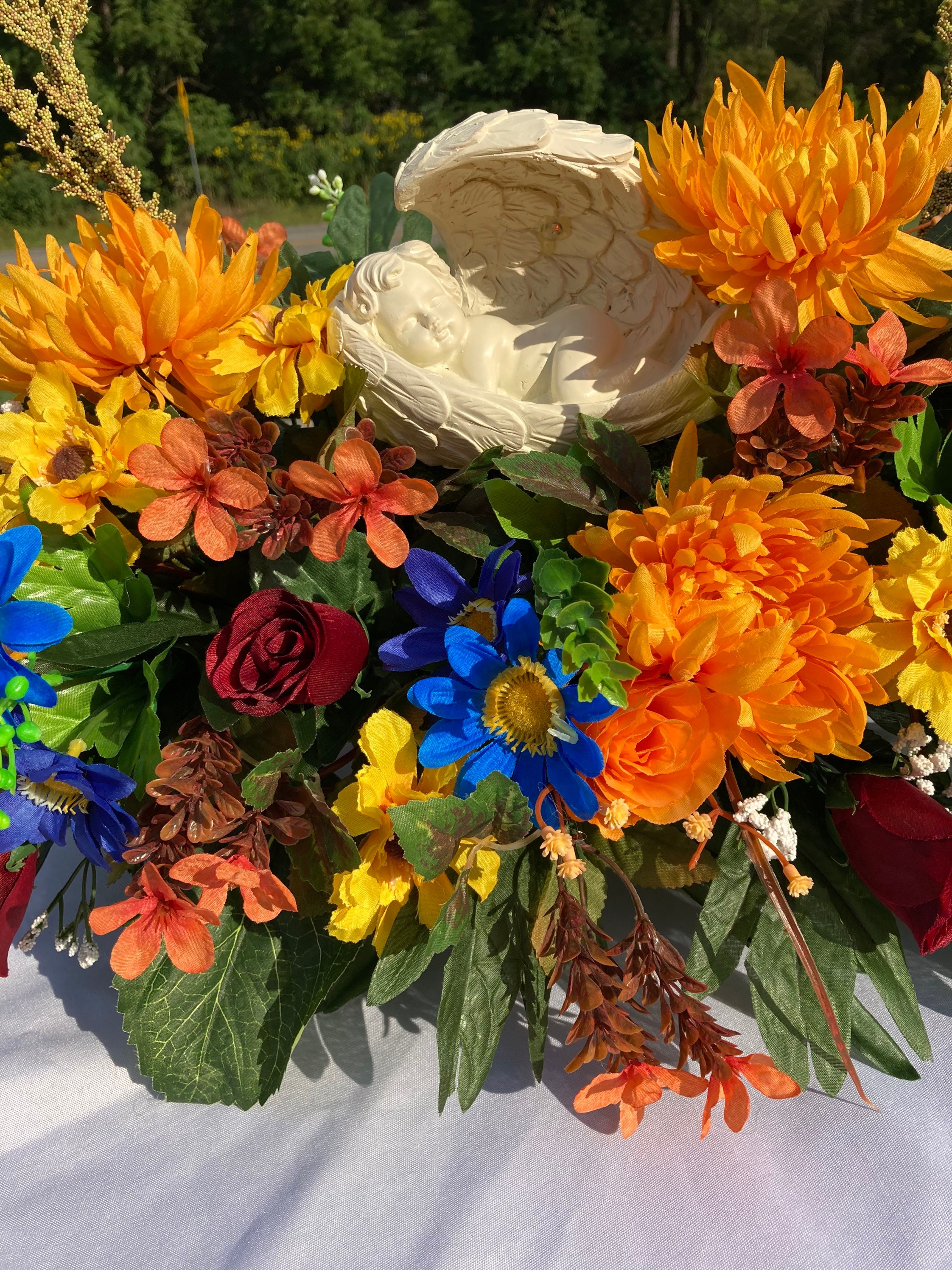 Fall Cemetery Flowers for slanted headstone solar light Etsy