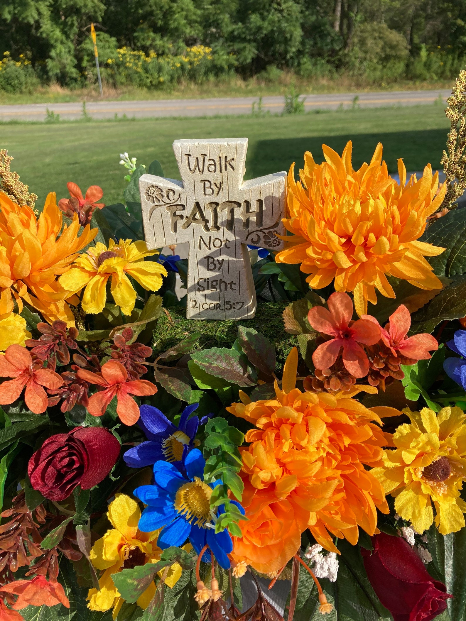 Fall Cemetery Flowers for slanted headstone solar light Etsy