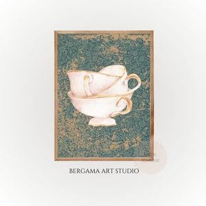Vintage Coffee Cup Print: Floral Kitchen Decor (Digital Download)