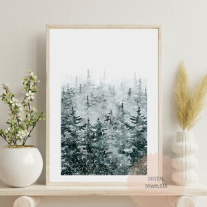 Winter Pine Forest Christmas Painting, Rustic Landscape, Christmas Tree Print, Snowy Landscape, Pine Forest, Farmhouse Christmas Wall Art