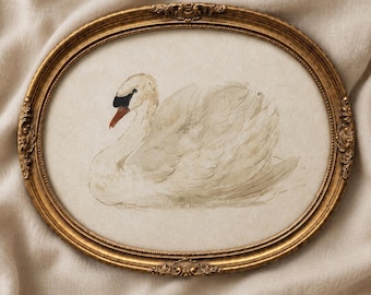 Vintage print witte zwaan, neutrale humeurige vogel afdrukbare muurkunst, boerderij beige decor, antieke zwaan schilderij, digitale download