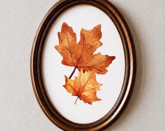 Watercolor Falling Leaves Print, Rustic Autumn Wall Art (Digital Download)