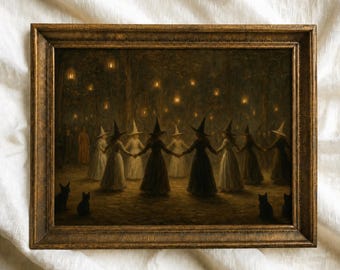 Vintage Witches Dance Art Print: Dark Gothic Halloween Decor (Digital Download)