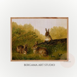 Vintage Bunny Rabbits Spring Art Print: Cottage Easter Decor (Digital Download)