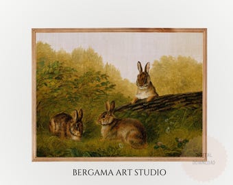Vintage Bunny Rabbits Spring Art Print: Cottage Easter Decor (Digital Download)