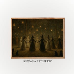 Vintage Witches Dance Art Print: Gothic Halloween Decor (Digital Download