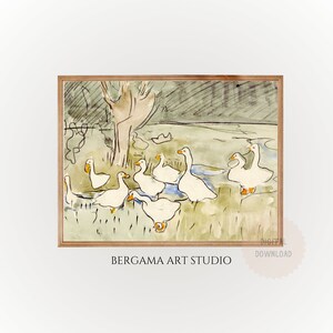 Vintage Duck Print, Nursery Art,  Farmhouse Print, Abstract Vintage Painting, Cottagecore Decor, Antique Nursery Printable Wall Art, Digital