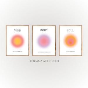 Ensemble d&#39;affiches d&#39;aura esprit corps âme de 3 pièces d&#39;art mural spirituel, dégradé d&#39;énergie Aura, décoration de chambre esthétique moderne art mural zen spirituel