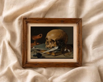 Lámina decorativa de calaveras para pared, arte gótico de esqueletos, decoración estilo academia oscura, lámina vintage de calaveras, arte de pared de Halloween, decoración gótica