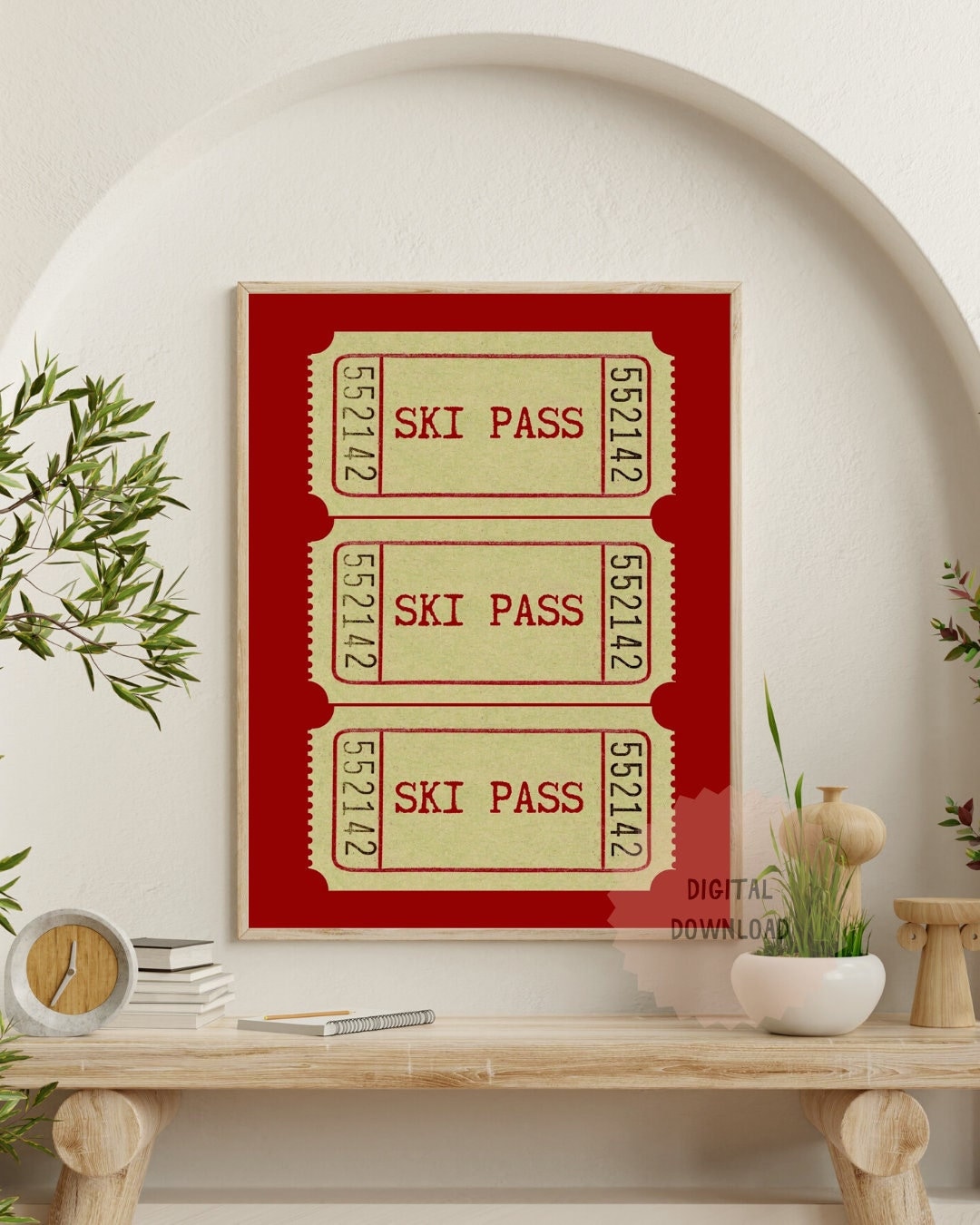 Ski Sport Winter Decor, Vintage Ski Art Poster, Ski Home Decor Printable Art, Ski Ticket Wall Decor, Large Printable Art,Downloadable Prints