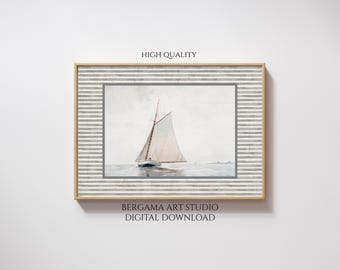 Vintage Sailboat Print, Coastal Grandma Art, Nancy Meyers Inspired Wall Decor, Vintage Nautical Nursery Decor, Summer Lake House Wall Art