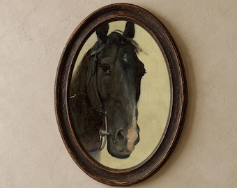 Antique Wild Horse Printable Wall Art, Moody Horse Landscape Painting, Vintage Minimalist Equestrian Farmhouse Art Digital Download