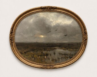 Vintage Marsh Landscape Art Print: Moody Farmhouse Wall Decor (Digital Download)
