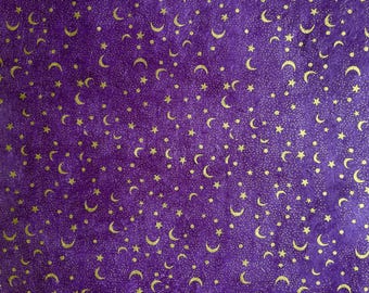 Nepali Lokta Paper | metallic • moon • stars  • violet • gold • full sheet • handmade [MT006]