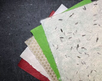 Lokta Paper Pack | holiday • christmas • lokta paper • nepali paper • deckled • hand torn • handmade • red • white • green • gold (PP005)