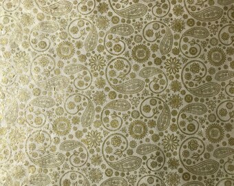 Nepali Lokta Paper | metallic • paisley • floral • gold • off-white • full sheet • handmade [MT005]