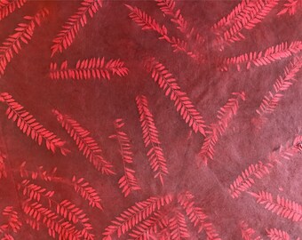 Nepali Lokta Paper | sun-washed • shadow dye • leaves • maroon • full sheet • handmade [SW108]