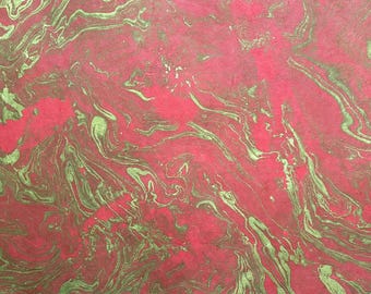 Nepali Lokta Paper | marbled • metallic  • gold • red • full sheet • handmade  • sustainable [MB107]