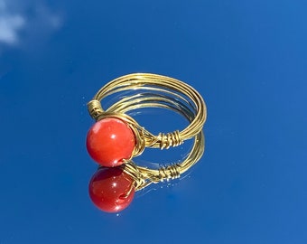 roter Achatdraht gewickelt Ring